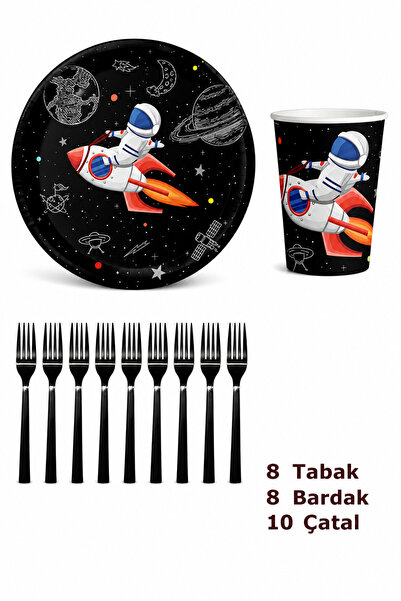 BALON DİYARI Space Themed Paper Cup and Fork Set – Birthday Party Supplies