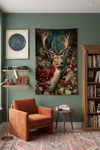 Milura Geyik Duvar Örtüsü – Modern Dekoratif Kaliteli Kumaş Tapestry Duvar Ha...
