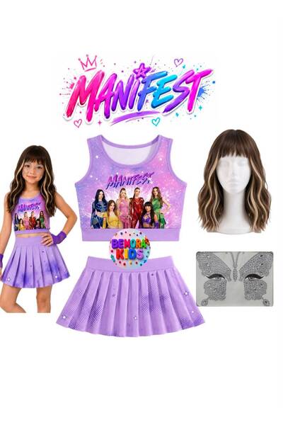 bemora kids manifest mor etek bluz alt üst 2 li takım şort etek kız çocuk alt...