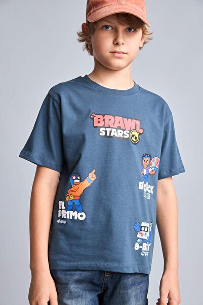DeFacto 100% Cotton Brawl Stars Licensed New Regular Fit Crew Neck Short Slee...