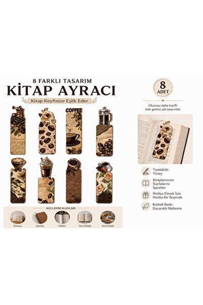 naturevo 8 Adet Kahve Temalı Kitap Ayracı Seti – Vintage Tasarım Kitap Ayraçl...
