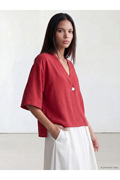LC Waikiki Red V-Neck Modal Blend Women's Tunic