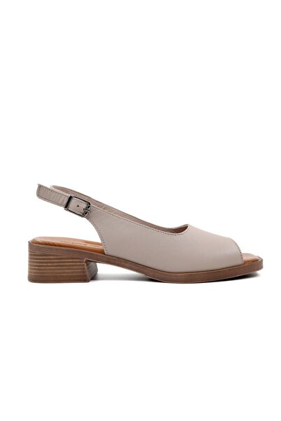 Castle Black 45247 Genuine Leather Beige Women's Heeled Shoes