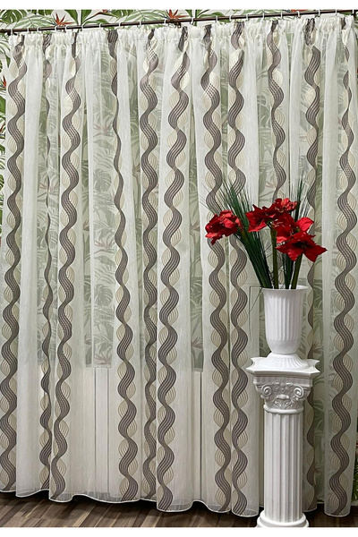 Liz Line Perdea brodata mecanic din seria Endless, culoare ivoire/maro, 450x2...