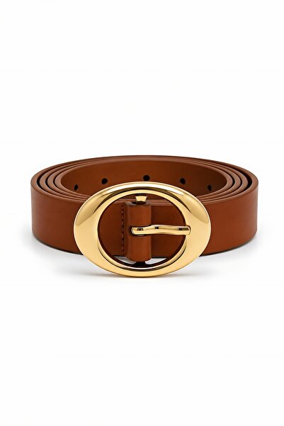 SHAKA Taba Shk3002 Women's Oval Gold Buckle Thin Waist Belt