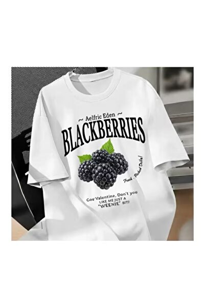 ZİYMO Women's Blackberry Fruit Printed Oversized T-Shirt