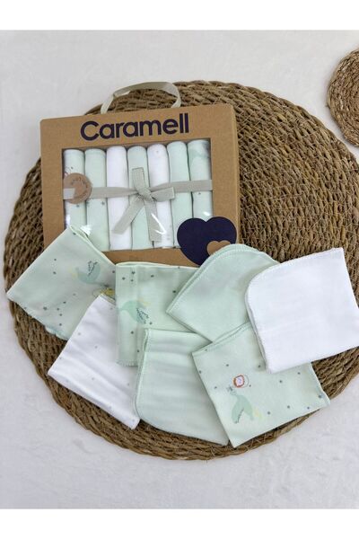Caramell 7-Piece Mouth Wipes 100% Cotton Baby Wipes - Lamb Pattern Newborn Set