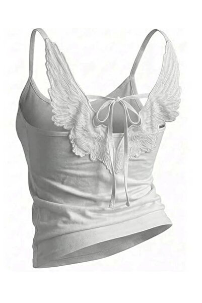 İsra Ayyıldız Moonstar Collection Beyaz Melek Kanatlı Bağlamalı Sırt Dekoltel...