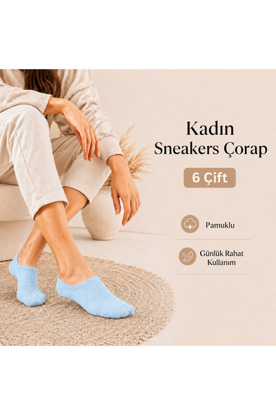 YZC Prime Kadın Sneakers Çorap 6 Çift Pamuklu Görünmez Bilek Altı Günlük Raha...