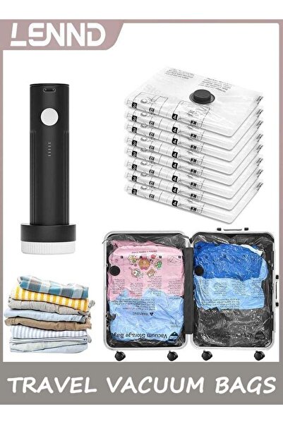 LENND Travel Vacuum Bags for Luggage with Portable Electric Pump, 8 Small Pac...