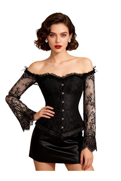zeypay vintage korse gotik korse kollar tüllü kadın giyim