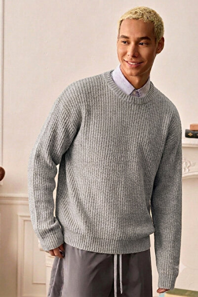 COOL TARZ Men's Crew Neck Ribbed Knit Acrylic Cotton Sweater