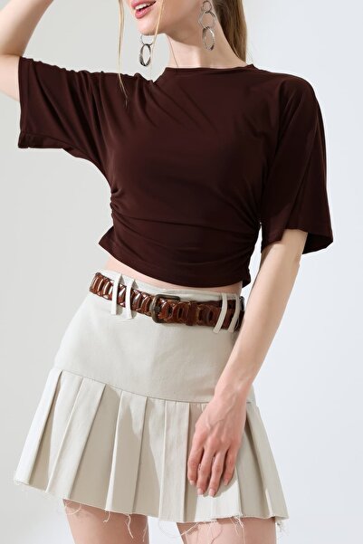 Sabr Women's Sandy Side Gathered Short Sleeve Blouse