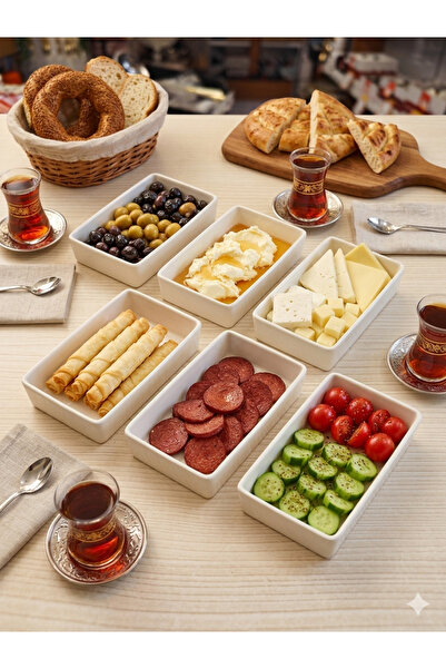 KESEN ZÜCCACİYE Porcelain 6-Piece Rectangular Breakfast & Appetizer Presentat...