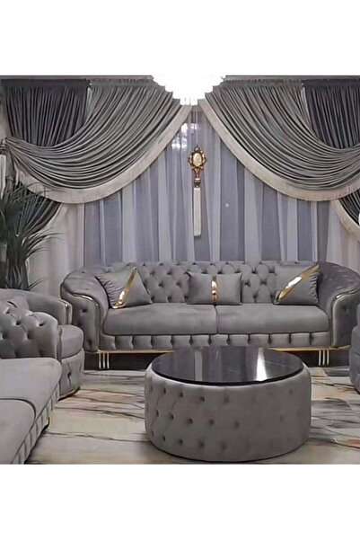 LOUIS DESIGN YSK Set 3 piese Draperie Catifea Gri Deschis cu Gri Inchis + Per...
