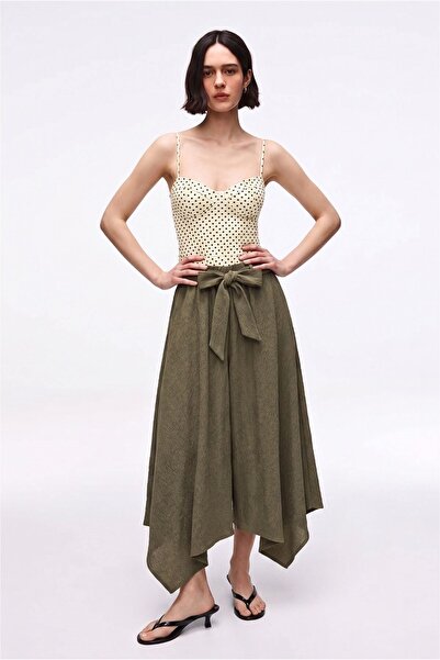 Shopping Shop Asymmetrical Wide Leg Trousers Khaki