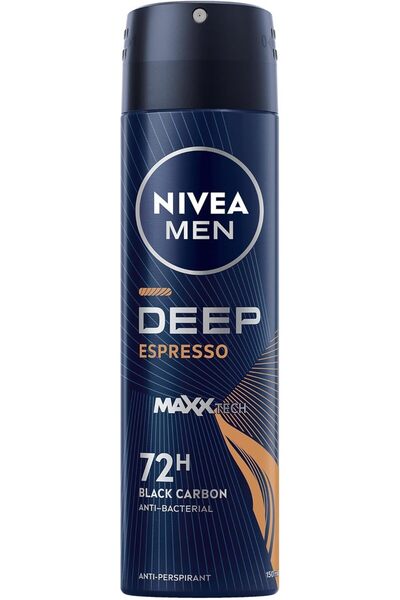 NIVEA MEN Deep Espresso Spray 150ml, with Black Carbon, 72H Sweat & Odor Prot...
