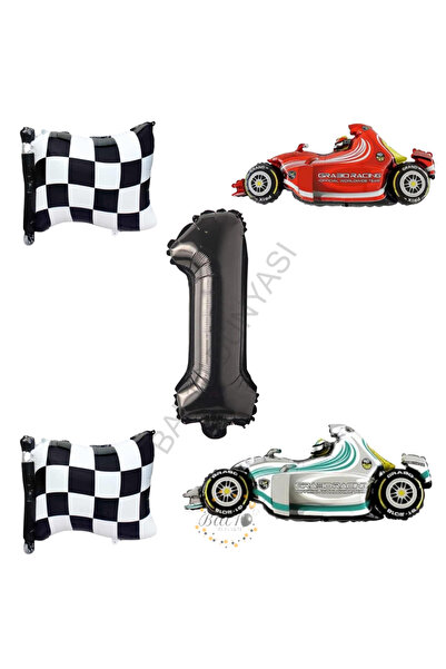 BAL10 DÜNYASI Bal10 Checkered Racing Vehicles Themed Birthday Set Age-1
