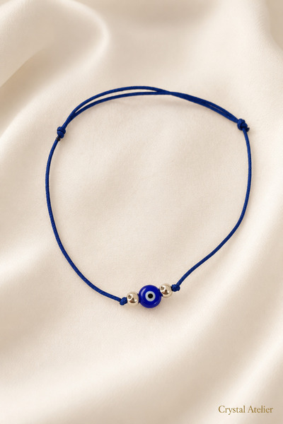 Crystal Atelier Navy Blue Rope Evil Eye Beaded Adjustable Minimal Luck Bracel...