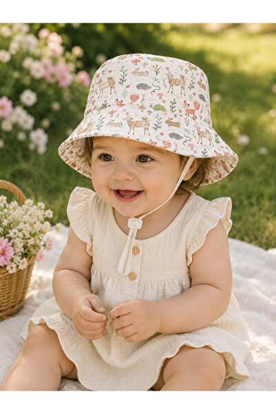 Minimissbaby Hayvan Figürlü 2Kat Müslin Unisex Bebek Çocuk Bucket Şapka