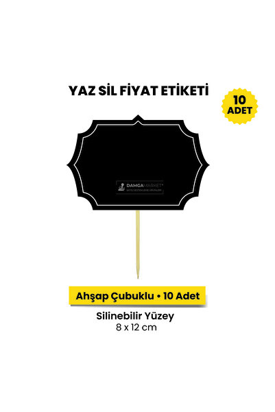 damga market Ahşap Çubuklu Siyah Yaz Sil PVC Fiyat Kartı 10 Adet Market Manav...
