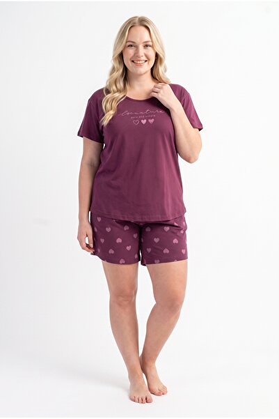 Stil Diva Büyük Beden Kalp Desenli Şortlu Penye Pijama Takımı