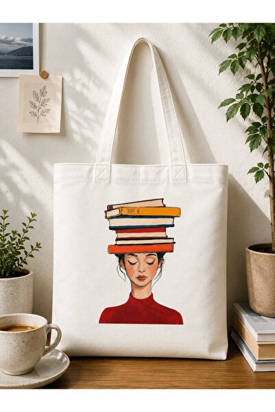 imkaya Beyaz Canvas Çanta - Kalın Kumaş - Bez Çanta - Günlük Omuz Çantası - B...