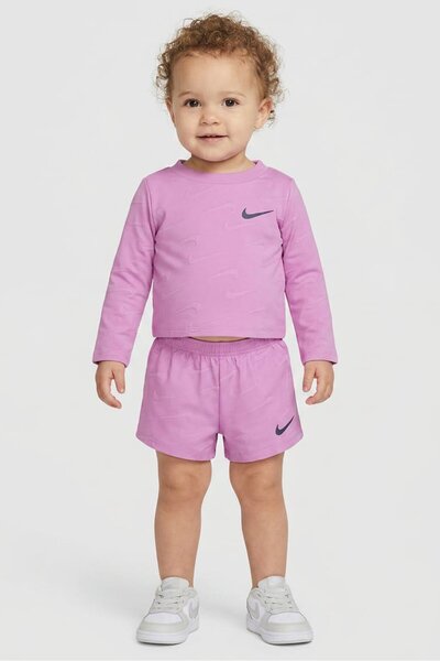 Nike Toddlers Girl 2 Pcs Embroidered Logo Sweatshirt And Shorts Set, Purple