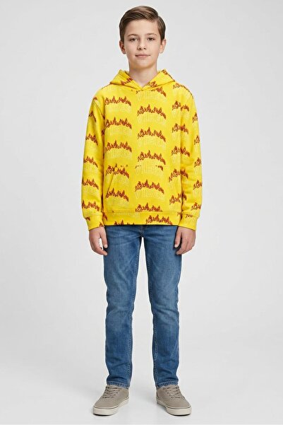 Brooklyn Kids Boy Hooded Allover Print Long Sleeves Sweatshirt, Yellow