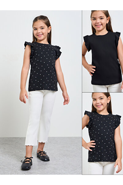 Styli Pack of 2 - Round Neck Frill Sleeve T-Shirt