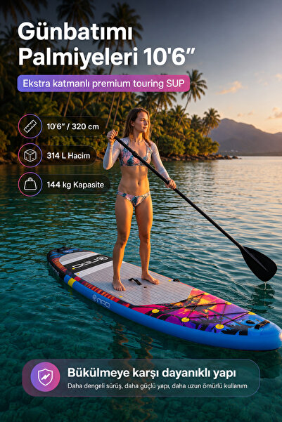 NPO Sunset Palm 305x81x15cm Şişme Premium SUP Paddle Board 148kg Kürek Pompa ...