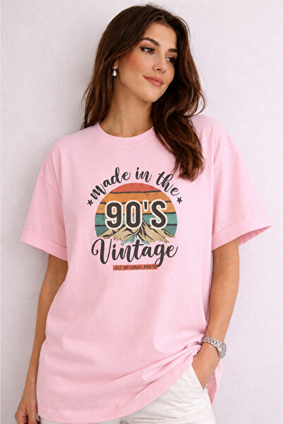 SANTAMİLA Pink 90's Printed Oversize Tshirt