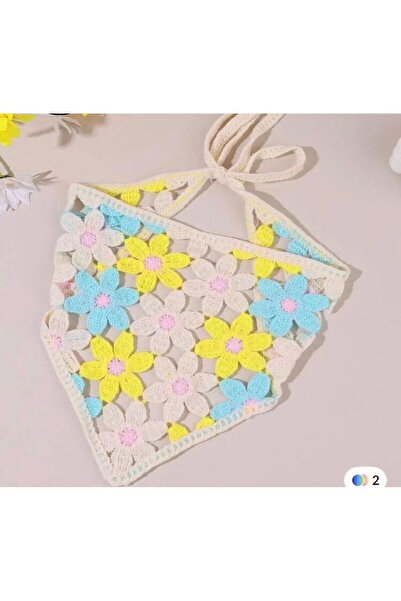 İNCİ ÇEYİZ Vintage Colorful Daisy Motif Tied Summer Bandana
