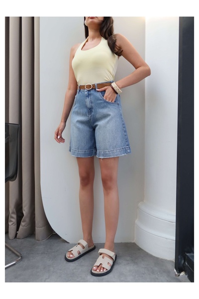 ESRAHELVACI Denim Kemerli Şort