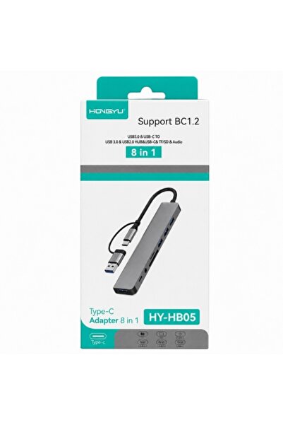 Deliny USB Type-C 8-в-1 адаптер HY-HB 05 – USB-C хъб с USB 3.0, четец за TF/S...