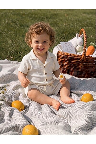 OMY Cotton Waffle Fabric Shirt with Buttons, Summer Shorts Set, Ages 1-5