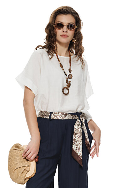 Fofy Bluza dama premium din vascoza racoroasa alba colier bohemian