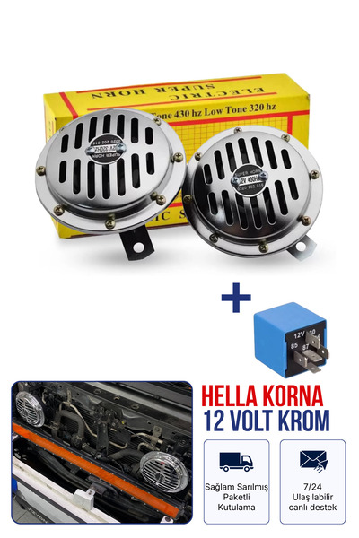Asdelya Süper Ton Hella Korna 12V – Nikelajlı 2’li Set Yüksek Sesli Araç Korn...