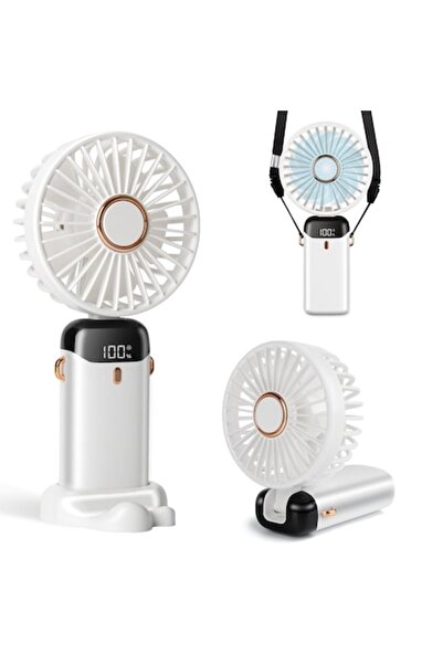 SuooTci Ventilator portabil, 3 în 1, 5 viteze, Alb, 3200mAh, Autonomie de 12 ...