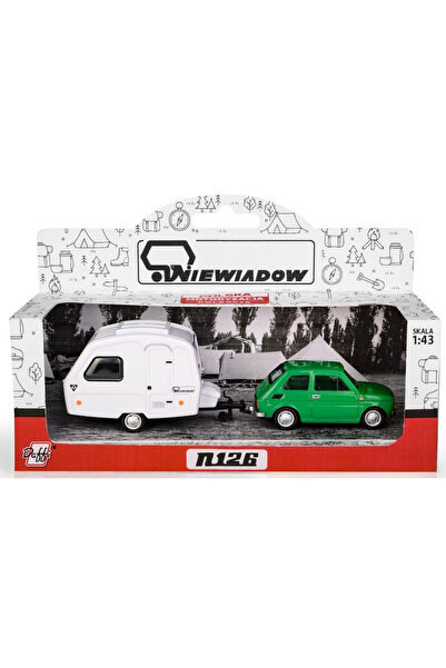 OEM Set de miniaturi Fiat 126p cu rulota Niewiadow Kemping verde Daffi