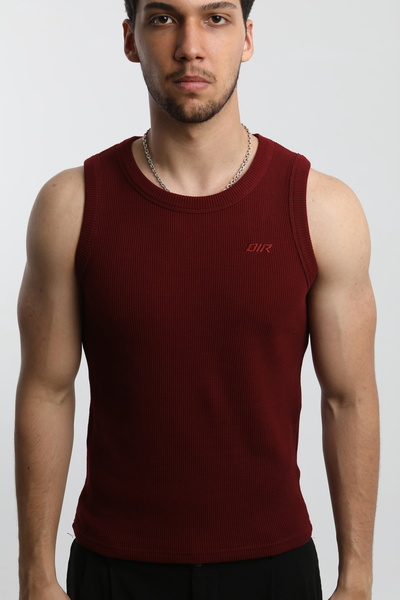OİR Erkek Bordo Renk Waffle Desenli Tank Top No.2 likralı pamuklu atlet