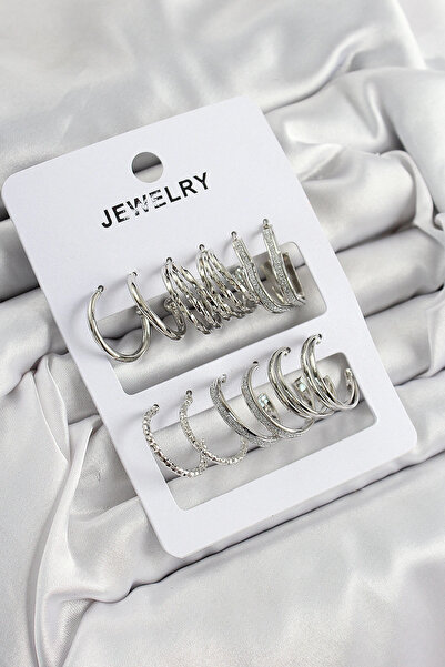shopwave Brass Mixed Ring Model Silver Color 6 Pairs Women's Earrings Set