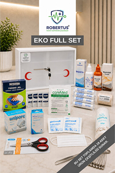 Robertus KİLİTLİ ECZA DOLABI (PVC) + ⚫ EKO FULL SET (İLK YARDIM, ACİL DURUM V...