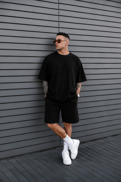 BayBayan Men's Short Sleeve Flexible Summer Shorts Set