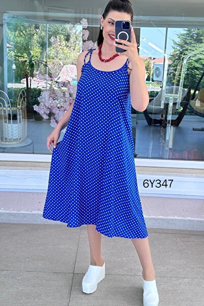 İnce Topuk Strappy Polka Dot Viscose Dress 6Y347