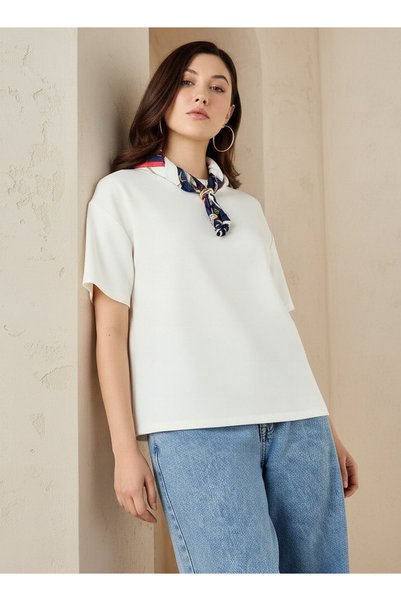 FAV Boxy Fit T-shirt with Attached Scarf Detail