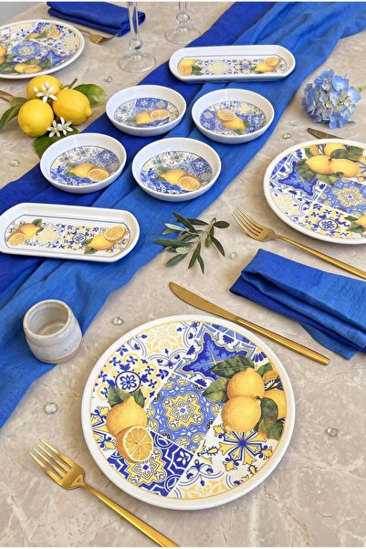 ALİNA HOME Serra 14 Piece Ceramic Breakfast Set for 6 People, Breakfast Set