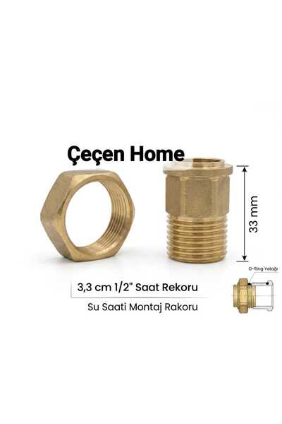 ÇEÇEN HOME 3,3 cm 1/2" Saat Rekoru - Pirinç Su Saati Uzatma Montaj Rakoru Takımı