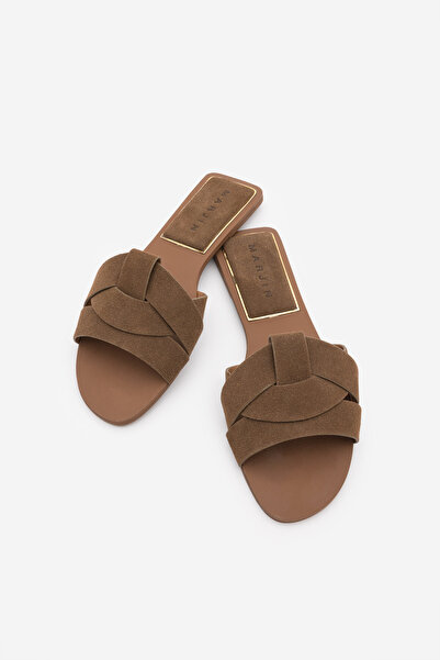 Marjin Women's Strappy Daily Slippers Siyso Brown Suede