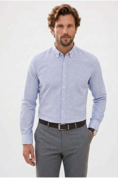 Tudors Men's Regular Fit Comfortable Cut 100% Cotton Linen Effect Plain Blue ...